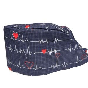 Heartbeat Printed Scrub Hats. Handsewn. O/S